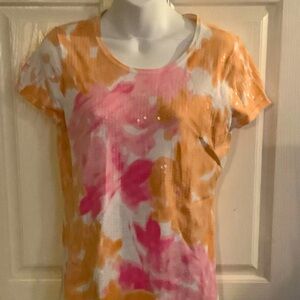 INC top pink/orange floral with clear sequins back has no sequins